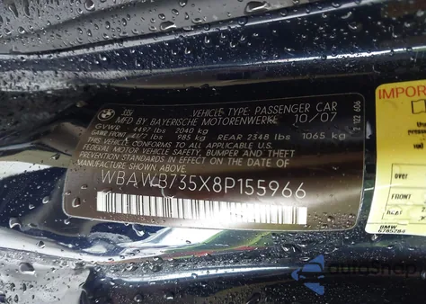 2008 BMW 335I из США, поврежденный, VIN WBAWB735X8P155966